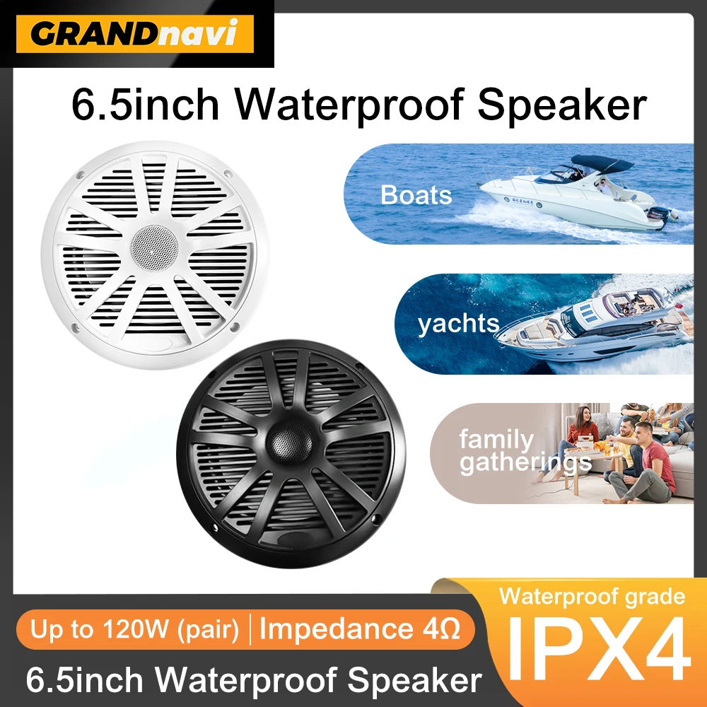 Marine Speakers 6.5 Inch 1PCS 60W Marine Speakers Waterproof Weather Resistant Stereo Boat Speakers for Yachts Golf cart ATV UTV Ship Sauna