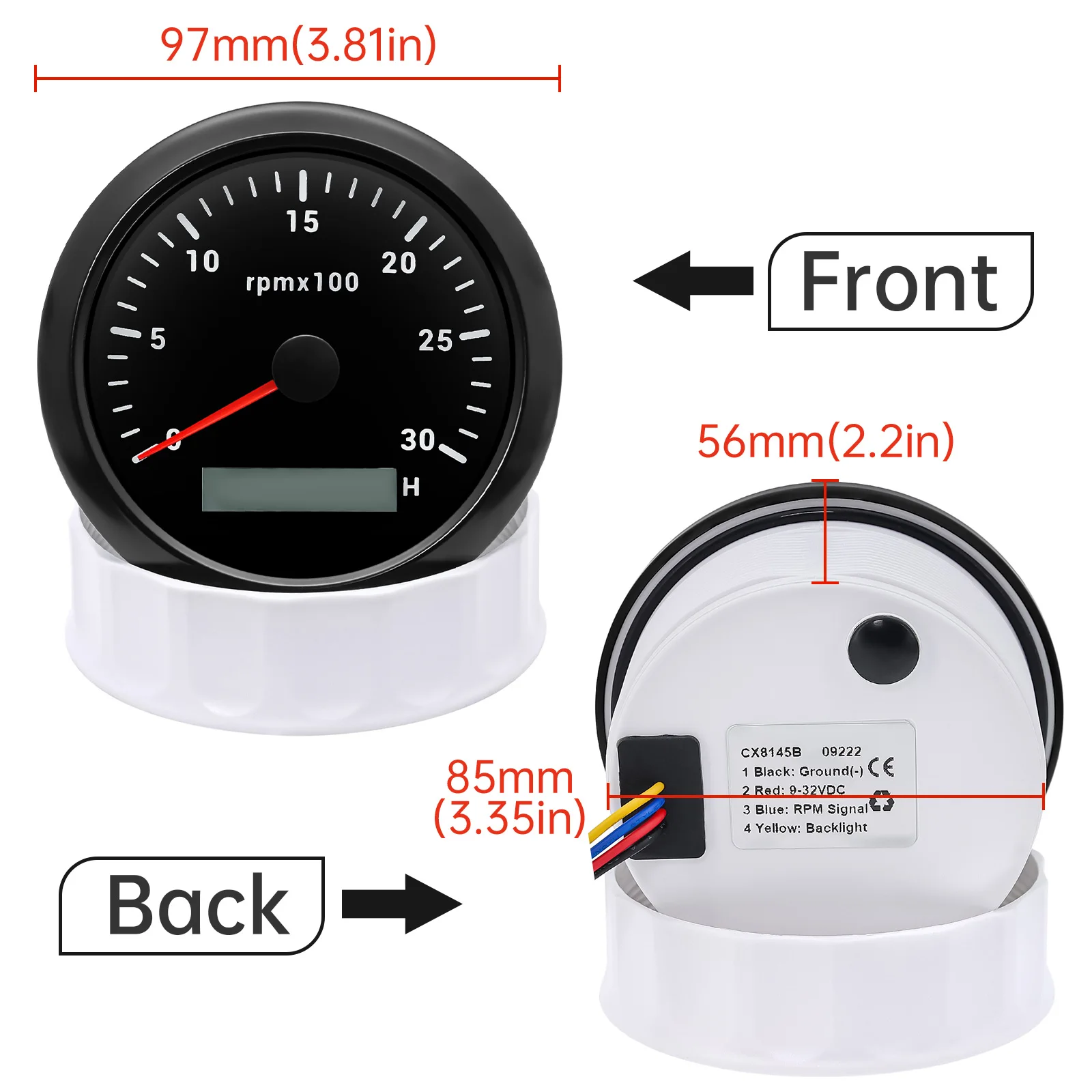 85mm Tachometer With 7 Colors Backlight 3000 4000 6000 RPM Meter With Digital Ho