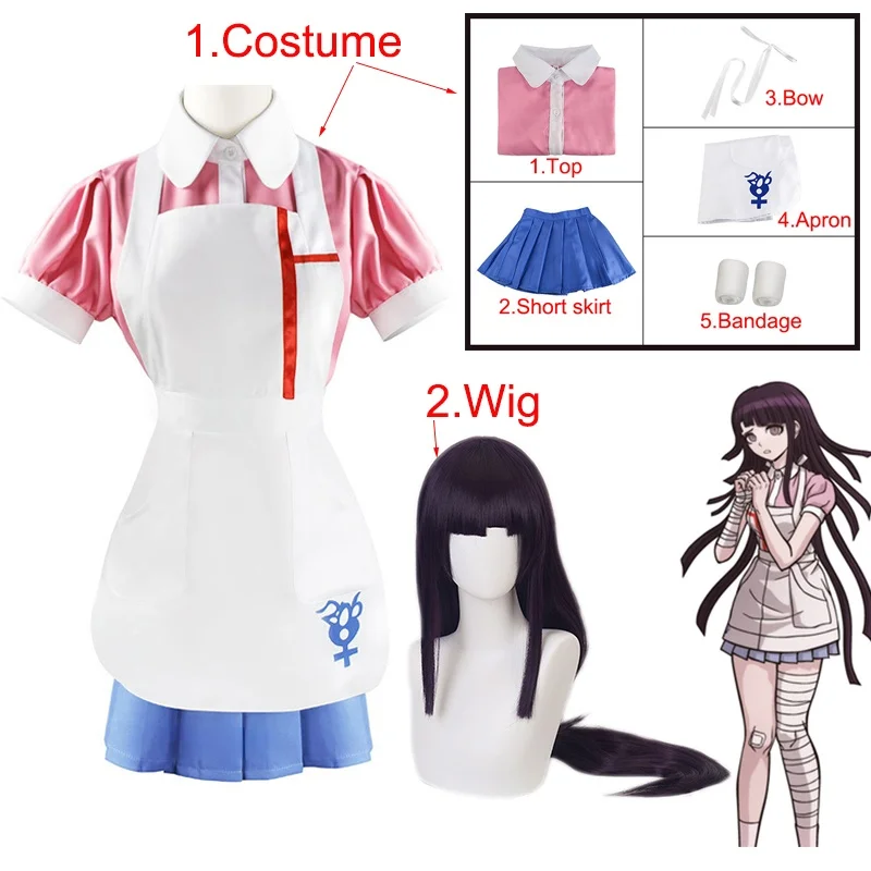 

Danganronpa Mikan Tsumiki Cosplay Costume Halloween Carnival Ultimate Nurse Funny Costume Cafe Maid Uniform For Women