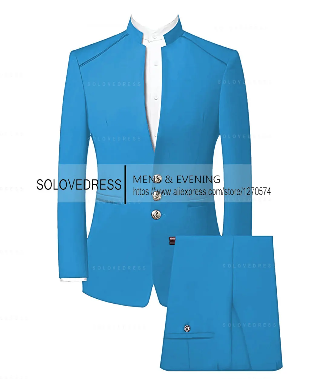 2 Pieces Men's Chinese Tunic Suit   Formal Suits   Single Breasted  for Groomsmen  Wedding Tailored Fit  (Blazer+Pants)