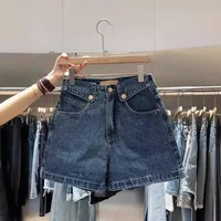 2025 Summer Denim Shorts Women's Trendy Versatile High-Waisted Loose-Fit Straight-Leg Casual Mid-Length Wide-Leg Vintage Pants - Image 3