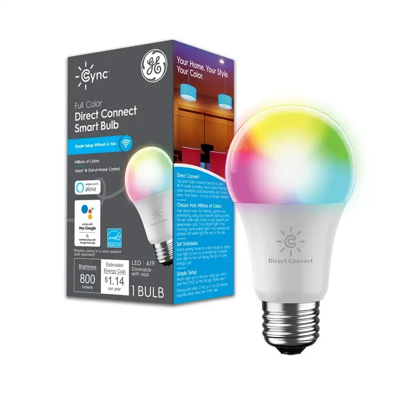 

Smart LED Light Bulb, Full Color, Bluetooth & Wi-Fi, A19 Bulb, 9.5 Watts