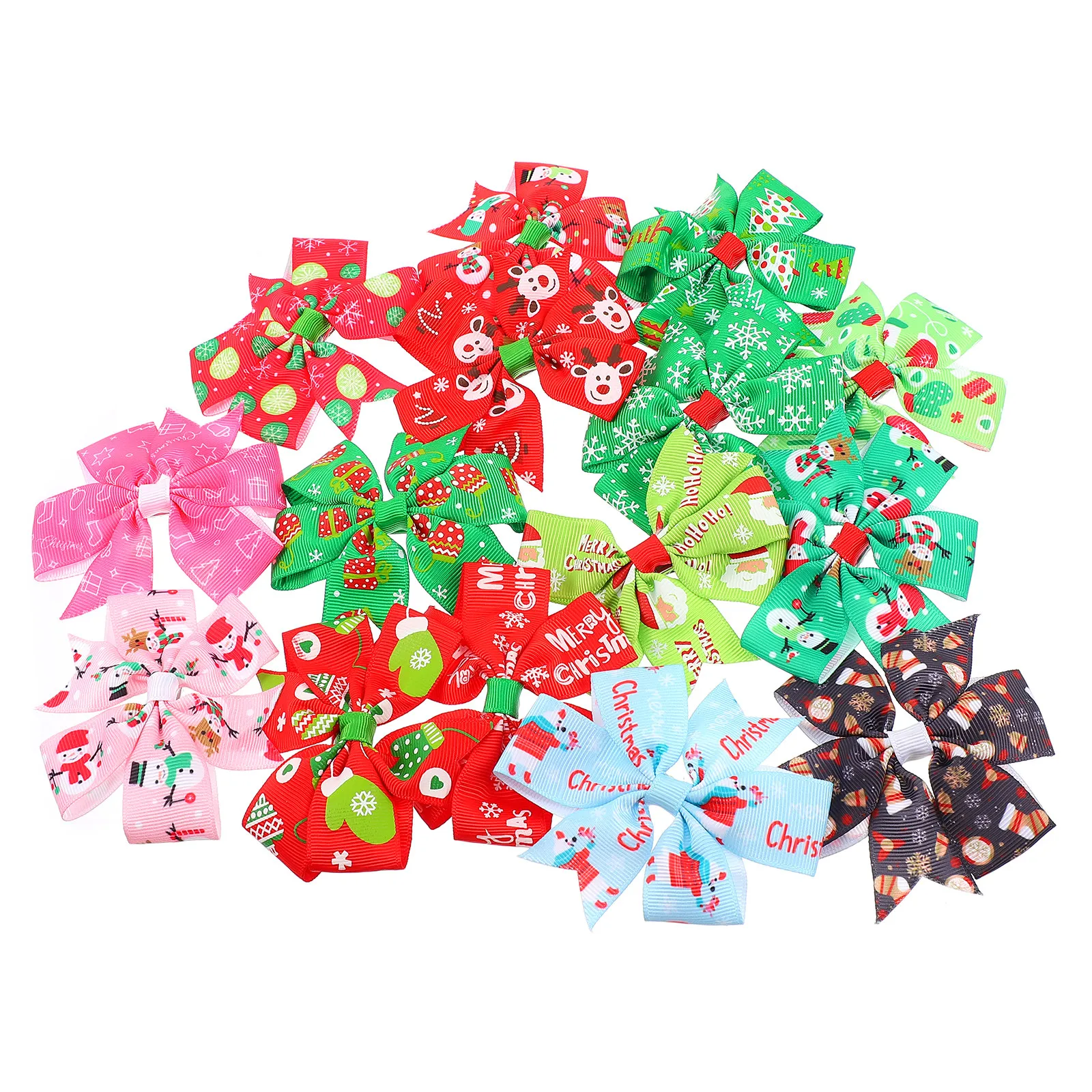 15Pcs Bowknot 머리핀 크리스마스 테마 소녀 헤어 클립 사랑스러운 일상 착용 특별 행사 어린이 머리 장식 크리스마스 헤어 액세서리