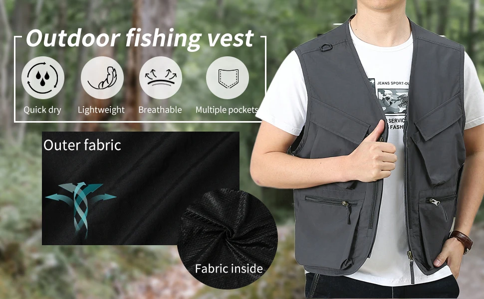 Description Picture 2 of itemSummer New Vests Men US Plus Size Outdoor Tech Wear Tactical Multi-pocket Slant Pockets Camping Fishing Hiking Safari Cargo Vest