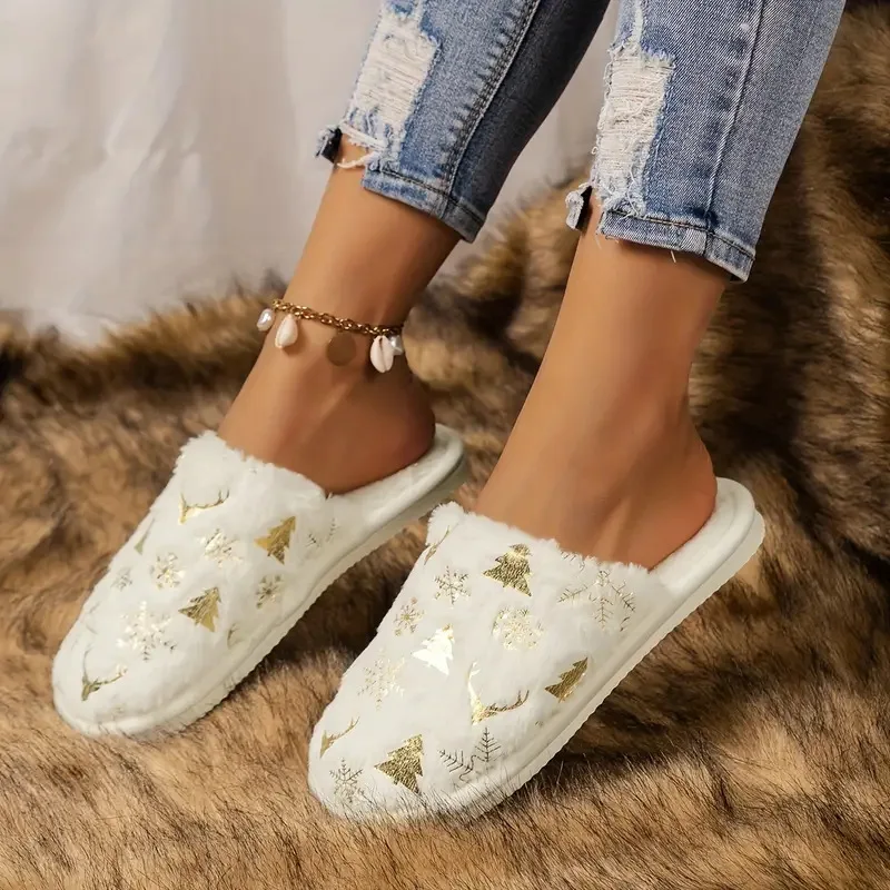 Ciabatte Natalizie Pelose Per Donna E Uomo – Pantofole Invernali Morbide Con Suola Antiscivolo, Motivi Festivi, Taglie UK, Regalo Di Natale Perfetto