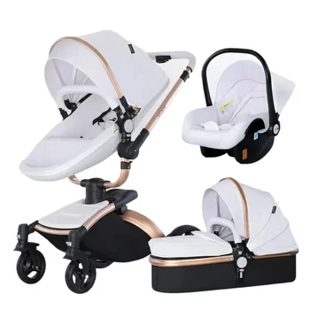 Landscape baby carriage PU leathe Baby stroller 3in1 Two-way High r Foldable shock-absorbing eggshell stroller 2in1 1