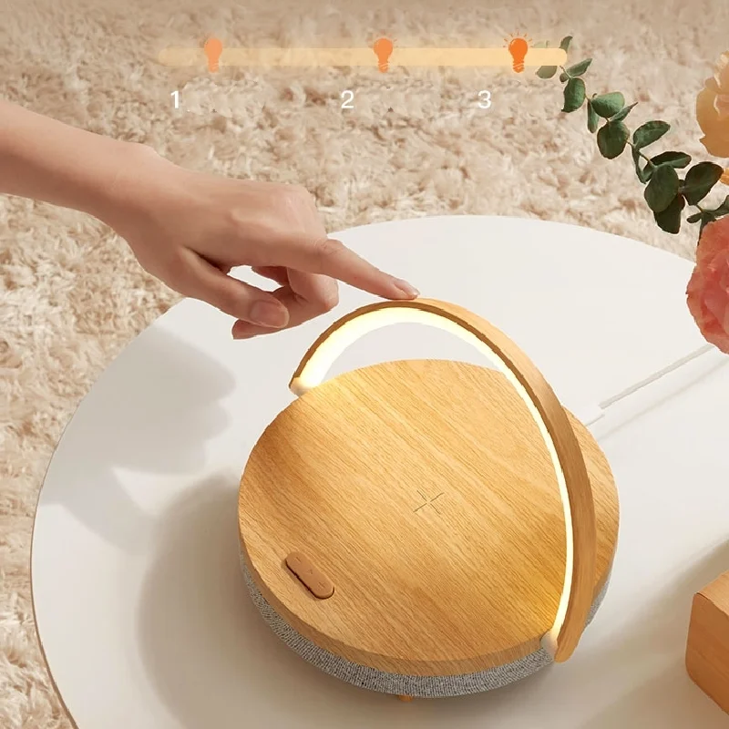 US $16.42 - 29.68 Wireless Charger Bluetooth Speaker for IPhone 13 Wooden Table Lamp High Power Mobile Phone Stand Wireless Charger Lamp Speaker