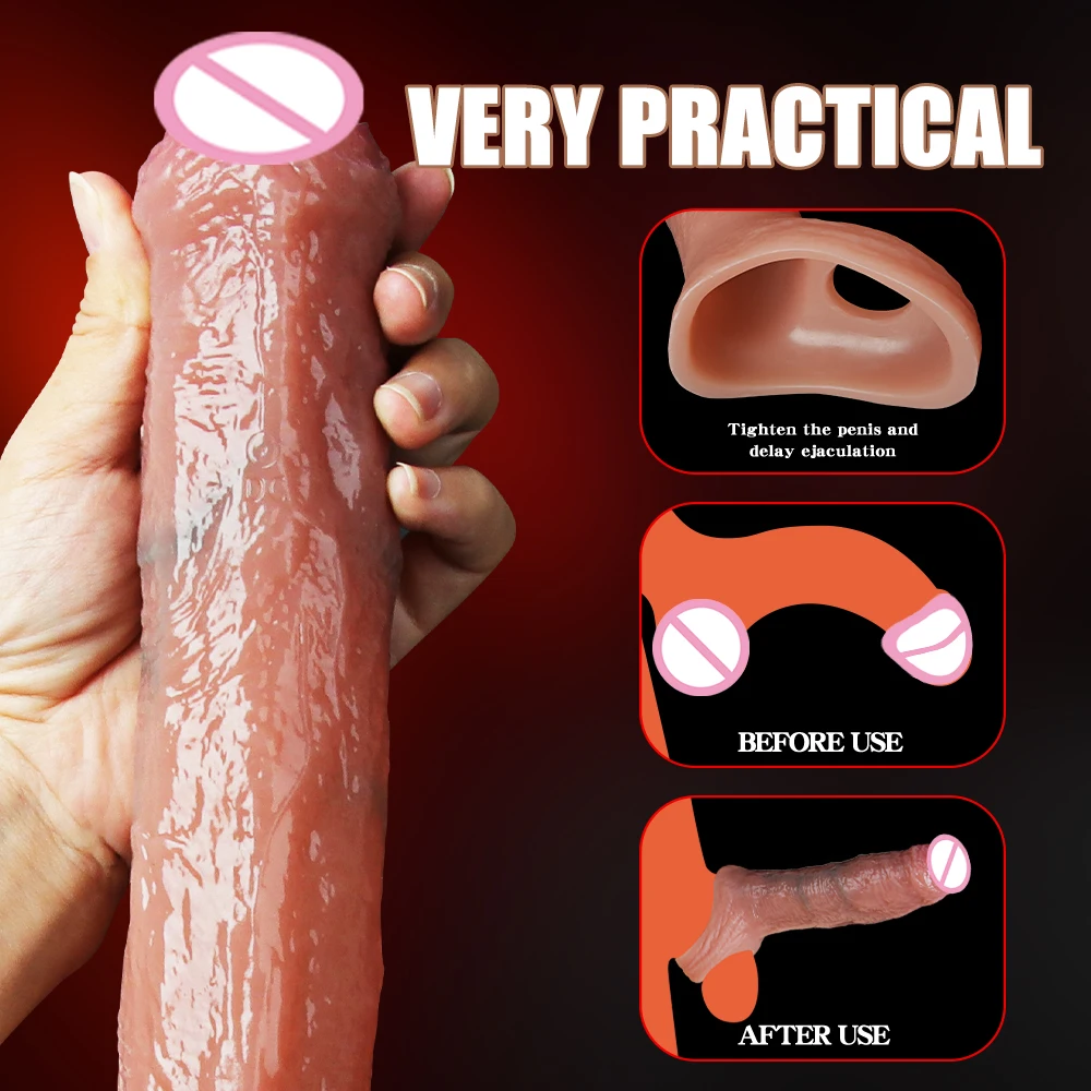 Men Extender Silicone Dick Sleeve Realistic Penis Sleeve Enlargement Sleeves For Cock Sex Toys Artificial Penis Enlarge Condom penis sleeve penis condom penis enlargement