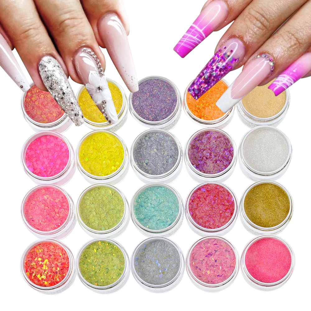 1oz Nail Acrylic Powder Mixed Hexagon Chunky Glitter Sequins For Nail Extended Builder Sculpture Gel Polish Acrylic Powder 4