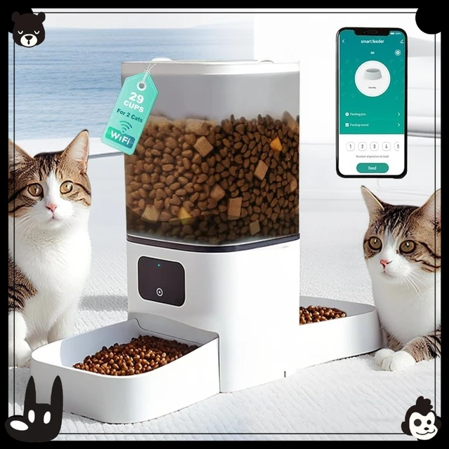 Pet Double Bowl Automatic Feeder Cat Cat Food Dog Food Self-Service Machine Smart Dog Bowl 1