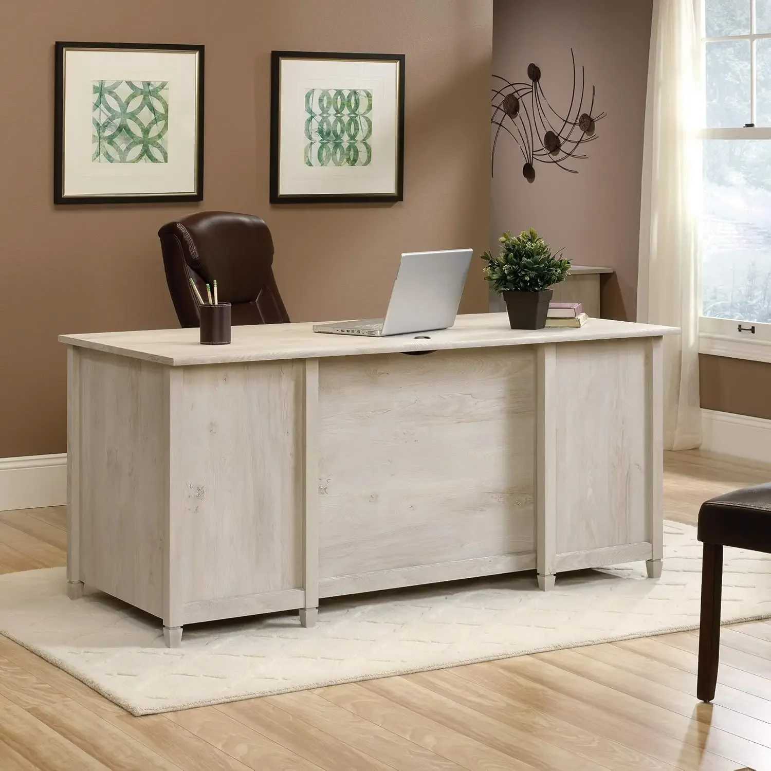 Sauder Edge Water Executive Desk, L: 65.12" x W: 29.53" x H: 29.37", Chalked Chestnut 5