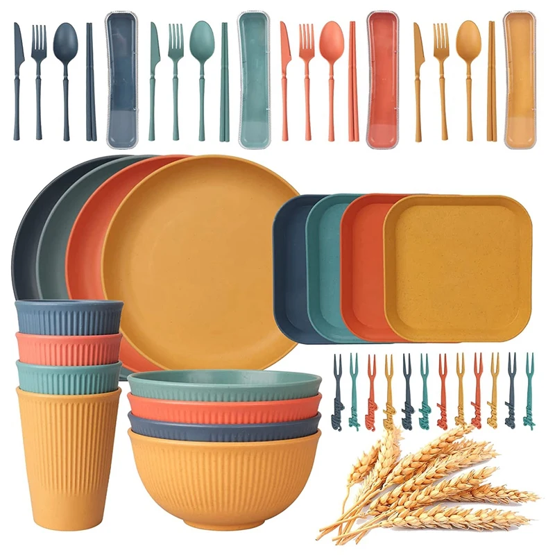 

48Pcs Unbreakable Dinnerware Sets For 4 People, Camping Plates And Bowls Set, Picnic Dinner Sets, Serving Plates