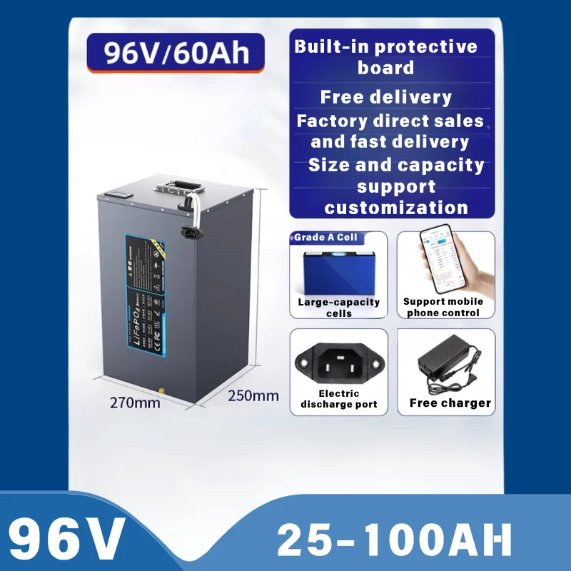 96V Portable Power Battery Pack 30Ah 40Ah 50Ah 80Ah 100Ah with Charger