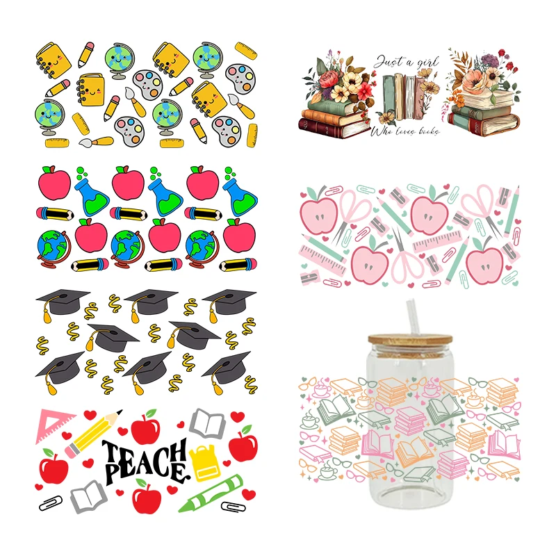 

3D UV DTF Transfers Stickers, Cup Wraps, Back to School Printed for DIY Glass, Ceramic Metal Leather, Etc., 16oz D1066