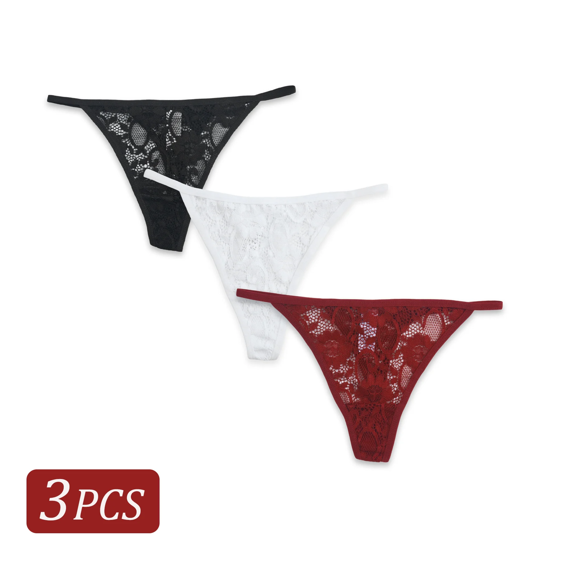 3PCS Sexy Lace Thongs Low Waist T-Back Underwear Women Elegant Lace Floral G-string Underpants Bikini Panties Tanga Mujer XS-XL
