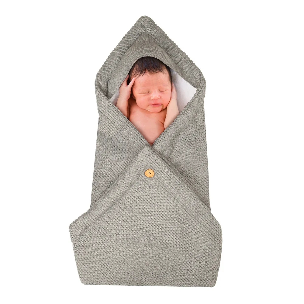 

Newborn Baby Blanket 80x80cm Plus Velvet Sleeping Bag Multi-Purpose Thickened Square Knitted Stroller Button Sleeping Swaddling