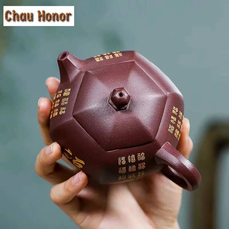 280ml Yixing Raw Ore Purple Clay Teapot All Handmade Hexagonal Kung Fu Tea Set Xishi Pot Tea Ceremony Drinkware Gifts Customized