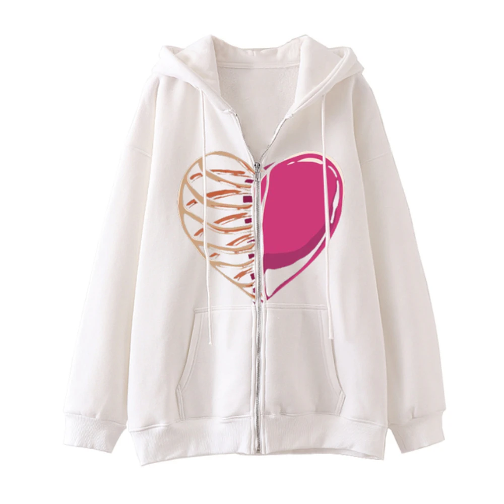 Hoodies Coat Womens Fun Skeleton Butterfly Patchwork Zip Up Hooded Jacket Loose Comfy Oversized Sweatshirt Girls Long Sleeve Top 3