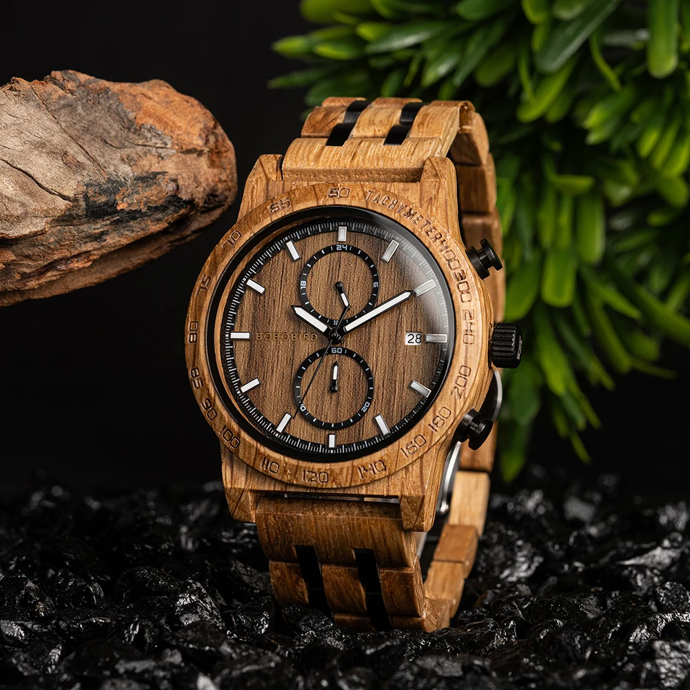 BOBO BIRD Men's Wooden Watch,Lightweight and sporty,Chronographable Dial,Support OEM,Dropshipping