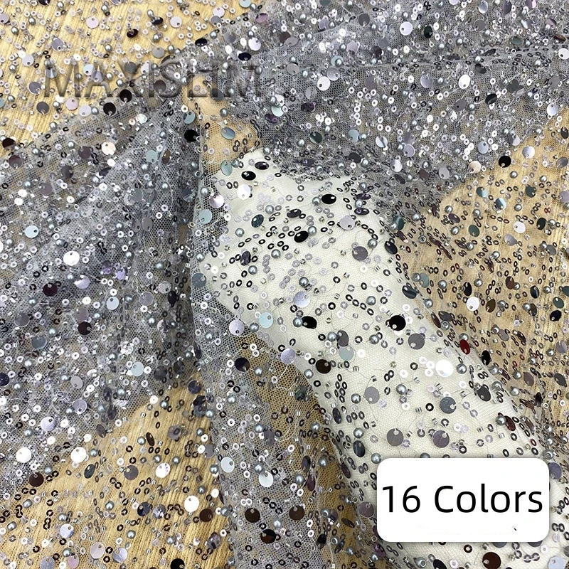 

Высококачественная сетчатая ткань с блестками 16 цветов, свадебное платье, блестящая ткань с вышивкой ручной работы «сделай сам», круглая ткань с блестками и бусинами