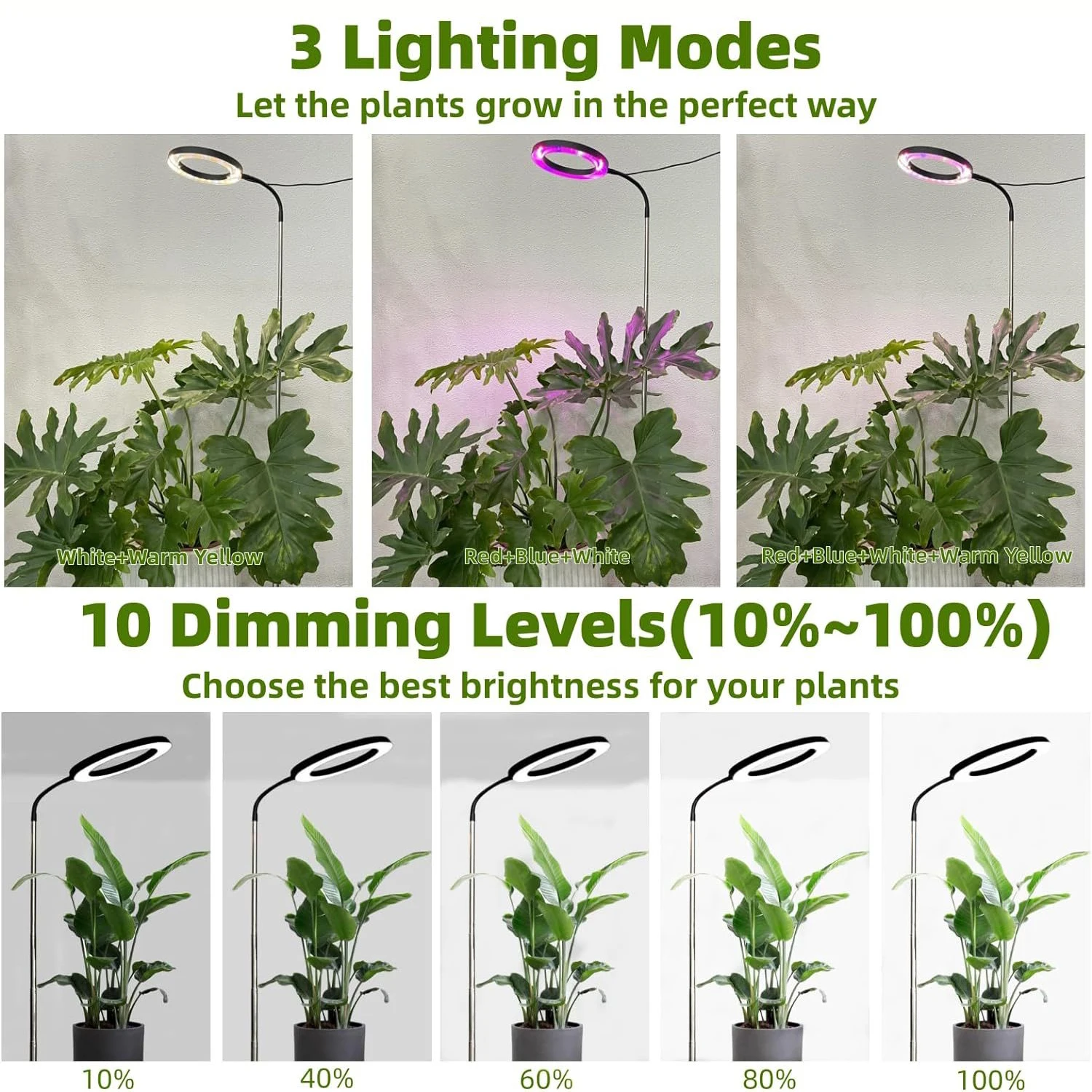 Full Spectrum 72 LEDs Grow Light for Indoor Plants Dimmable 3 Modes Timer Height Adjustable Gooseneck Halo Plant Grow Floor Lamp led grow light,grow light