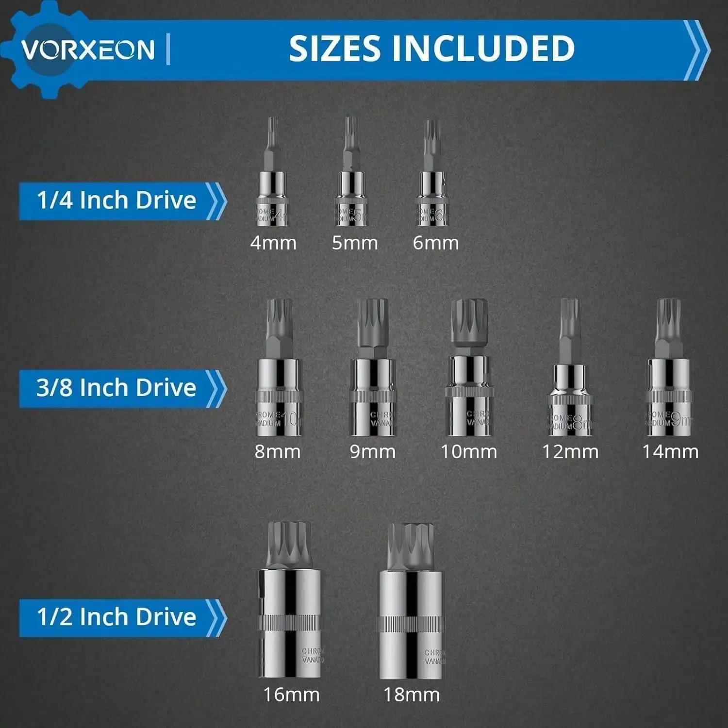 XZN Triple Square Spline Bit Socket Set Image 2