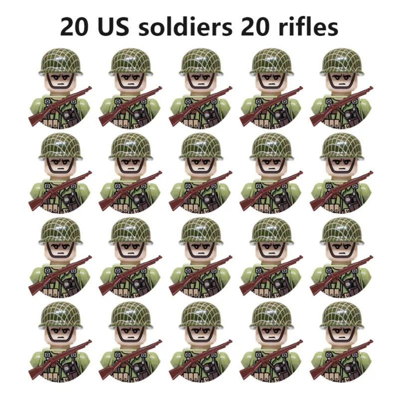 어린이용 빌딩 블록 액션 피규어 브릭 장난감, WW2 군사 병사 배열, 미국, 영국, 프랑스, 일본, 캐나다, 이탈리아, 중국, 20 개 세트
