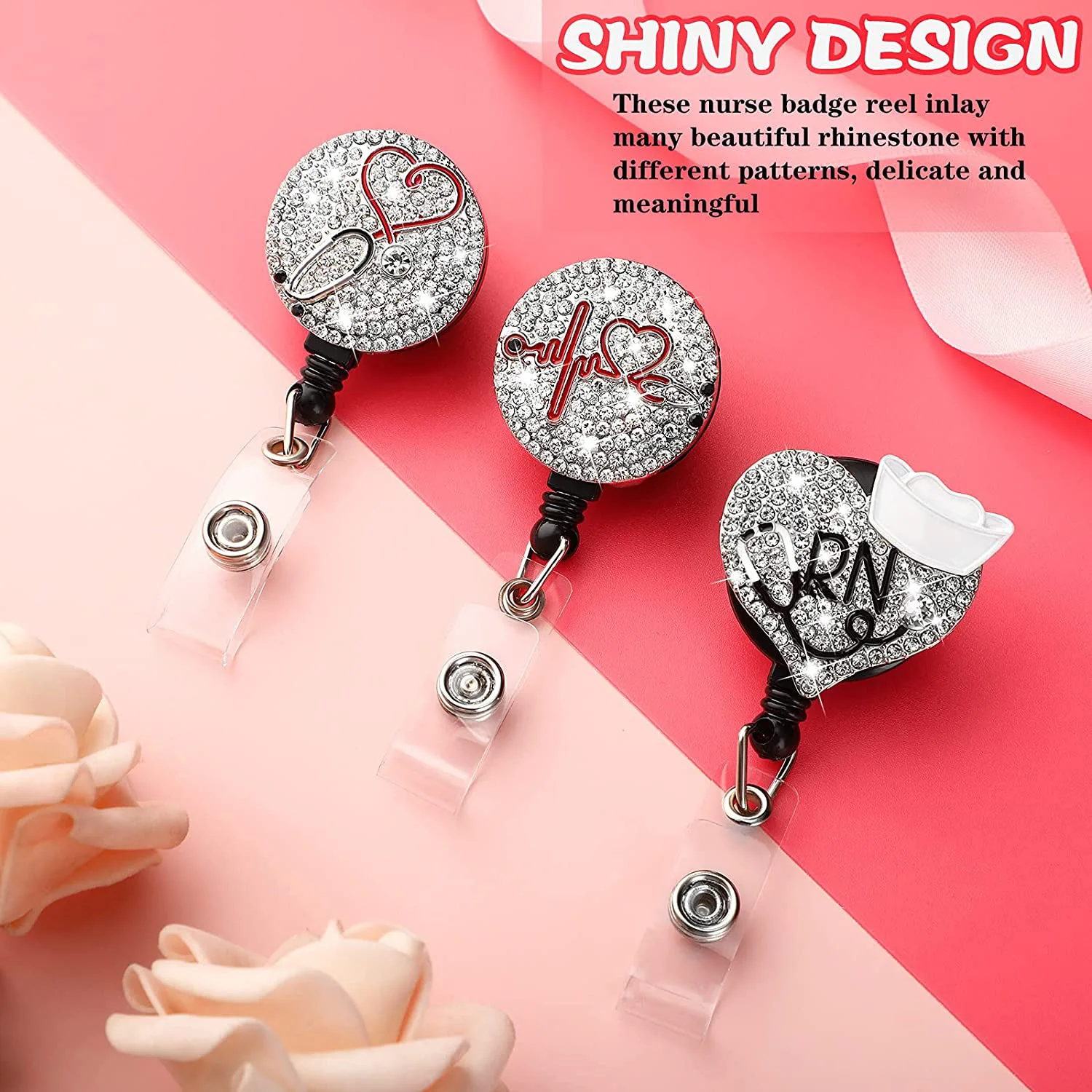 New 1pc Fashion Rhinestones Retractable Nurse Badge Reel Clip