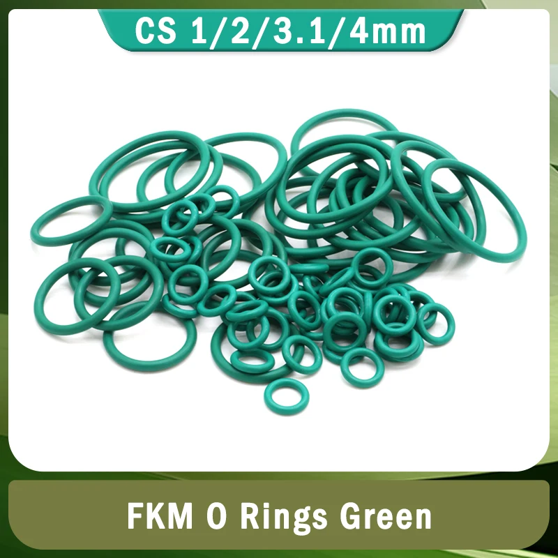 10pcs FKM O Ring Green CS 1/2/3.1/4mm OD 5-70mm Insulated Oil High Temperature Resistance Fluorine Rubber FKM O-Ring Seal Gasket