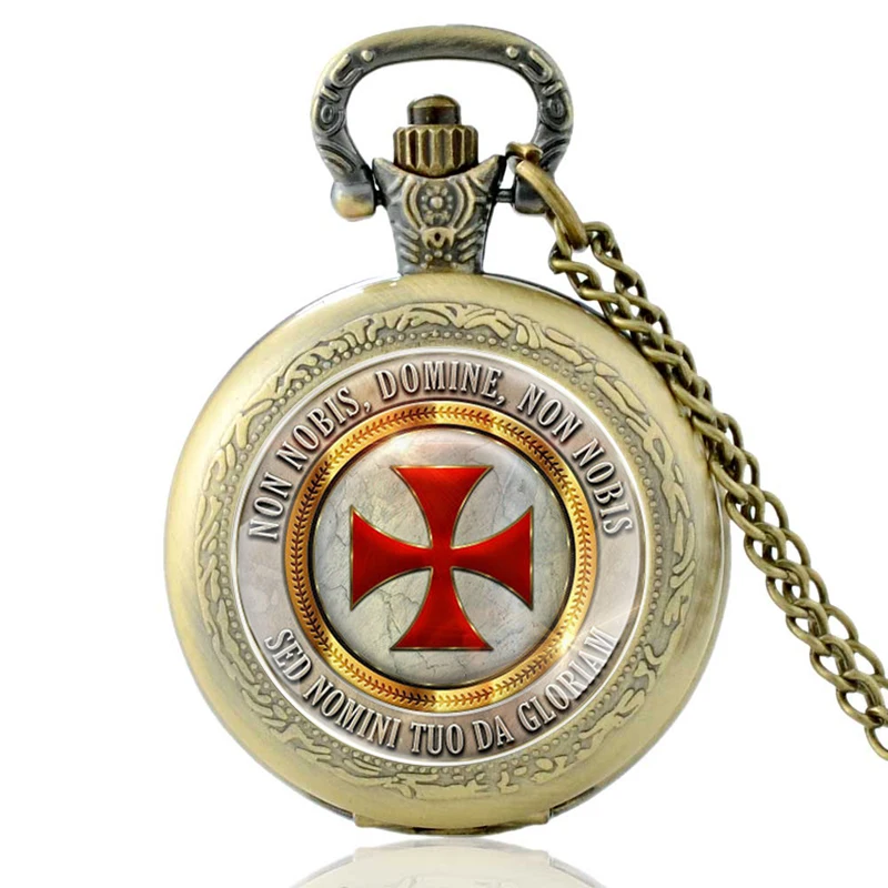 

Classic Lema De Ios Templarios Symbol Glass Cabochon Quartz Pocket Watch Vintage Men Women Pendant Necklace Watches Gifts