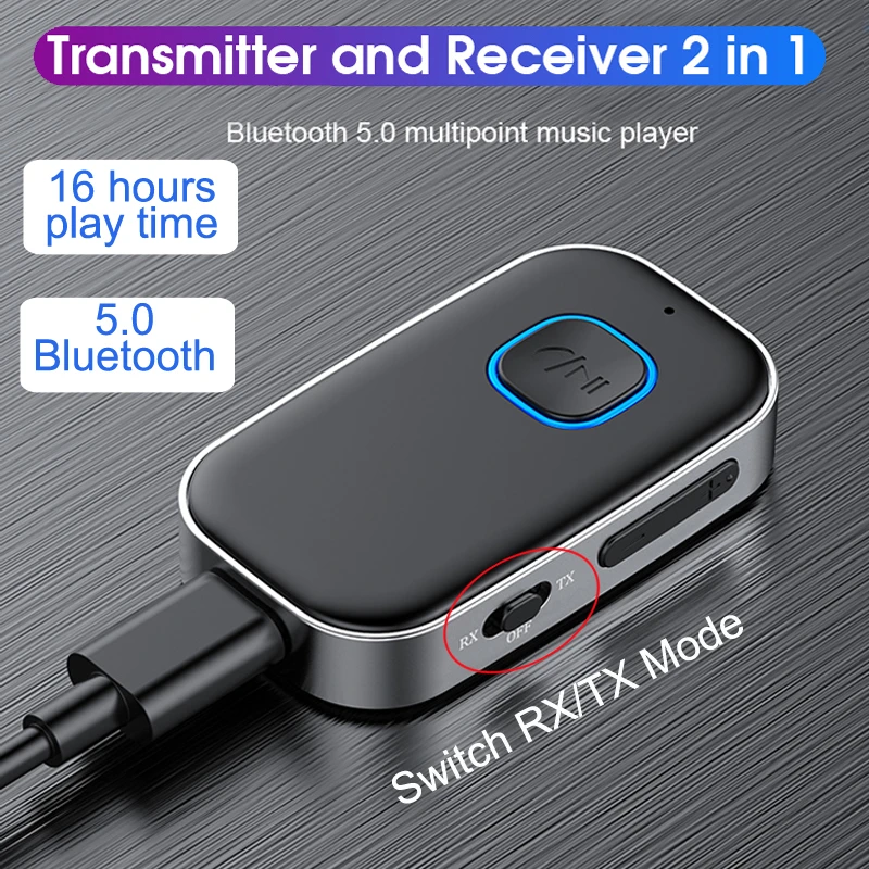 Bluetooth 5.0 Audio Transmitter Receiver 2 In 1 3.5mm Audio Aux Adapter For Car Tv Headphone
