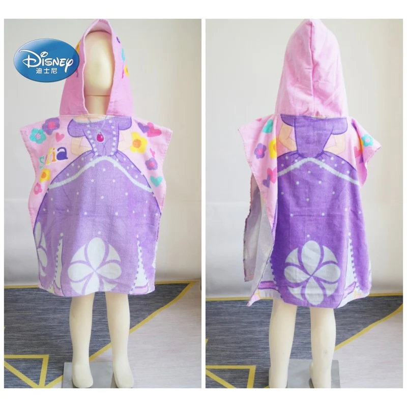 Disney Cotton Sofia Princess Purple Baby Girls Hooded Towel Cloak Absorbent Bathrobe Toddler Baby Bath Towels 50X110cm