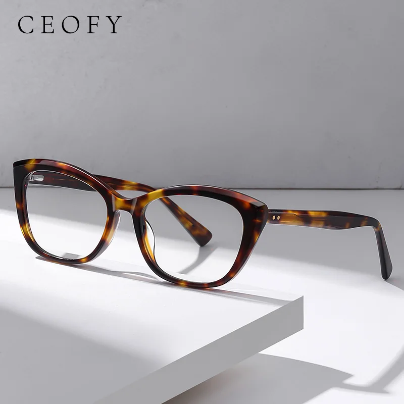 

Ceofy Acetate Women Cat Eye Glasse Frame Fashion Vintage Myopia Prescription Eyeglasses Frame HIgh Quality 2023 New Arrival