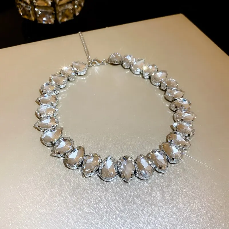 S6689cfb322734d1e8565bd408151f4faP Colorful Rhinestone Crystal Necklace For Women Luxury Fashion Water Drop Choker Necklaces for Party Wedding Bridal Jewelry Mallzona