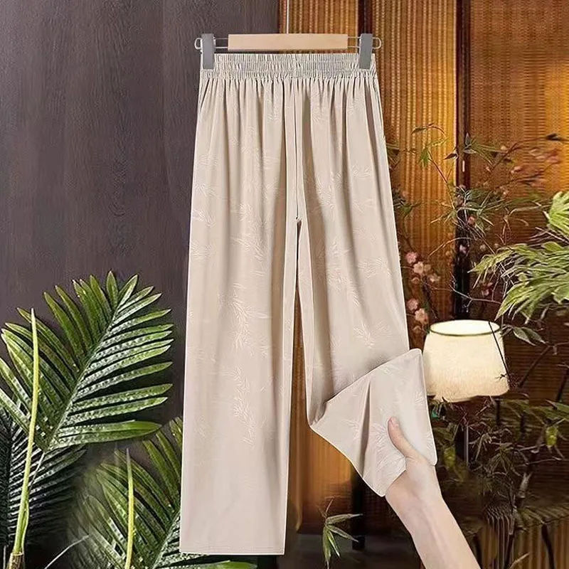Vintage Jacquard Spring Women Loose Casual Pants New Temperament All-match Elastic Waist Sagging Sensation Straight Leg Pants