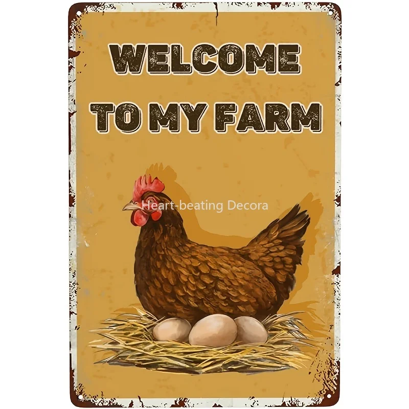 

Chicken Hen Welcome To My Farm Metal Sign, Vintage Metal Tin Sign, Bar Wall Decor, Fun Vintage Pattern Home Decor Tin