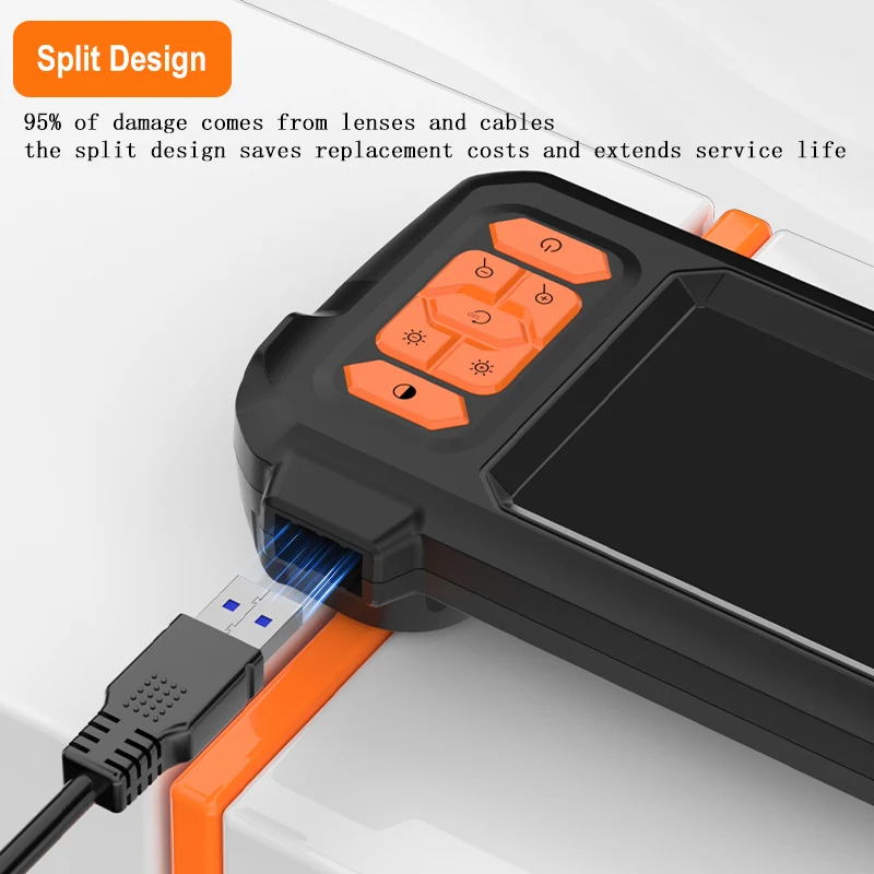4.3'' IPS Screen Industrial Endoscope Camera Split Design 1-100m Rigid Cable Waterproof Inspection Car Pipe Camera Borescope 8mm 3