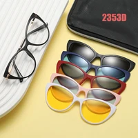 6 In 1 Spectacle Frame Women With 5 PCS Clip On Polarized Sunglasses Magnetic Glasses Female Computer Optical 2353D 1
