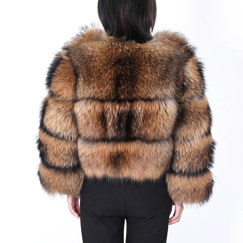 Winter Real Fur Women Raccoon Natural Fur Coat Silver Fox Long Vest Warm Luxury Jacket Parkas With Leather Fur Clothe For Female