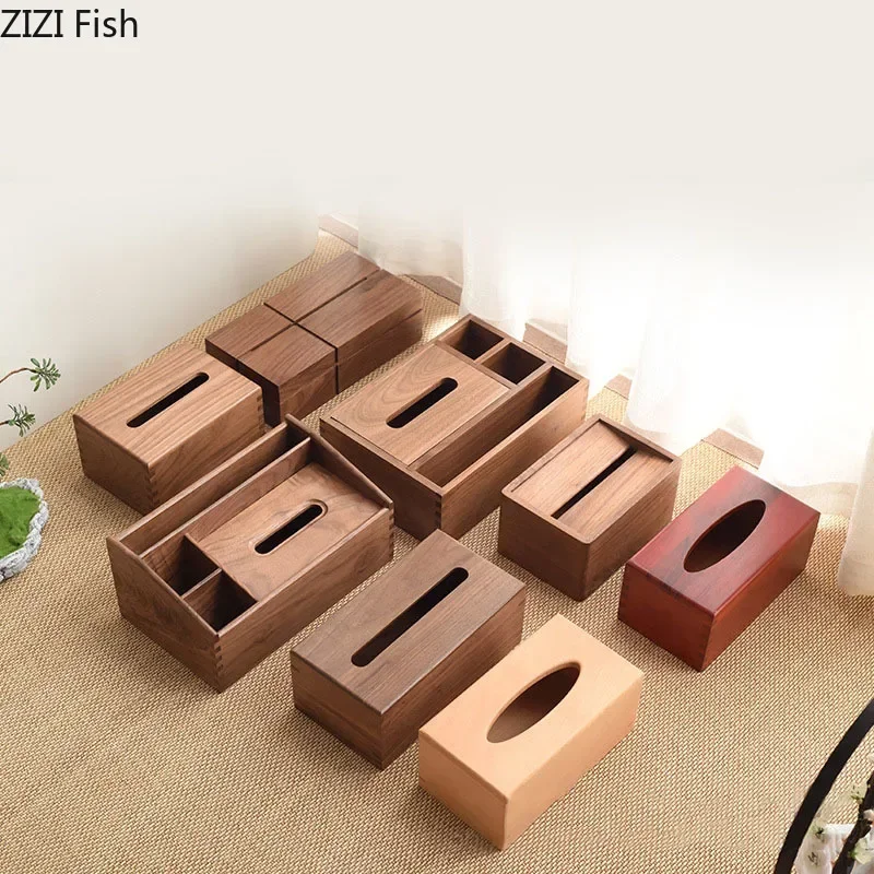 Cross Walnut Wood Tissue Boxes Household Paper Towel Case Living Room Coffee Table Removable Tissue Box Holder Home Decoration 4