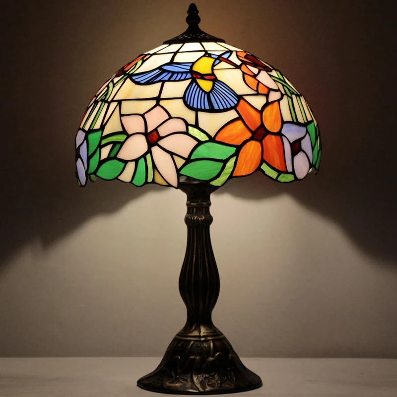 

Tiffany Lamp Stained Glass Lamp Bird Style Bedside Table Lamp Desk Reading Light 12X12X18 Inches Decor Easy Install