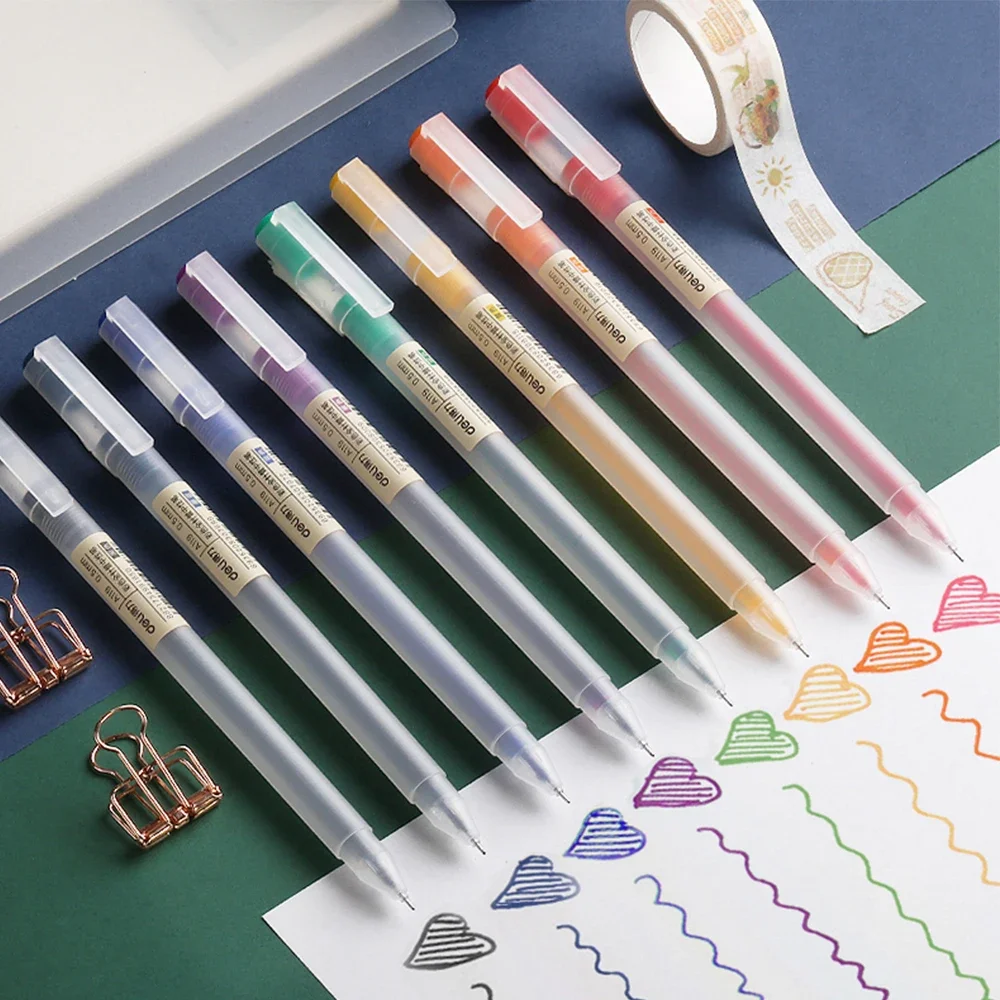 Ballpoint Pen Deli Gel Pen School Pens Set 0.5MM Color Ink Stationery Student Supplies Water-based Writing Painting Tools 12Pcs/Set