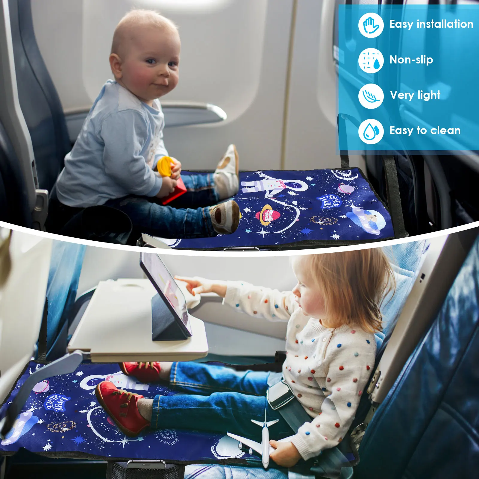 Reposapiés portátil de viaje para niños, cama de avión colorida y transpirable, hamaca de pie de avión, extensor de asiento con bolsa de almacenamiento