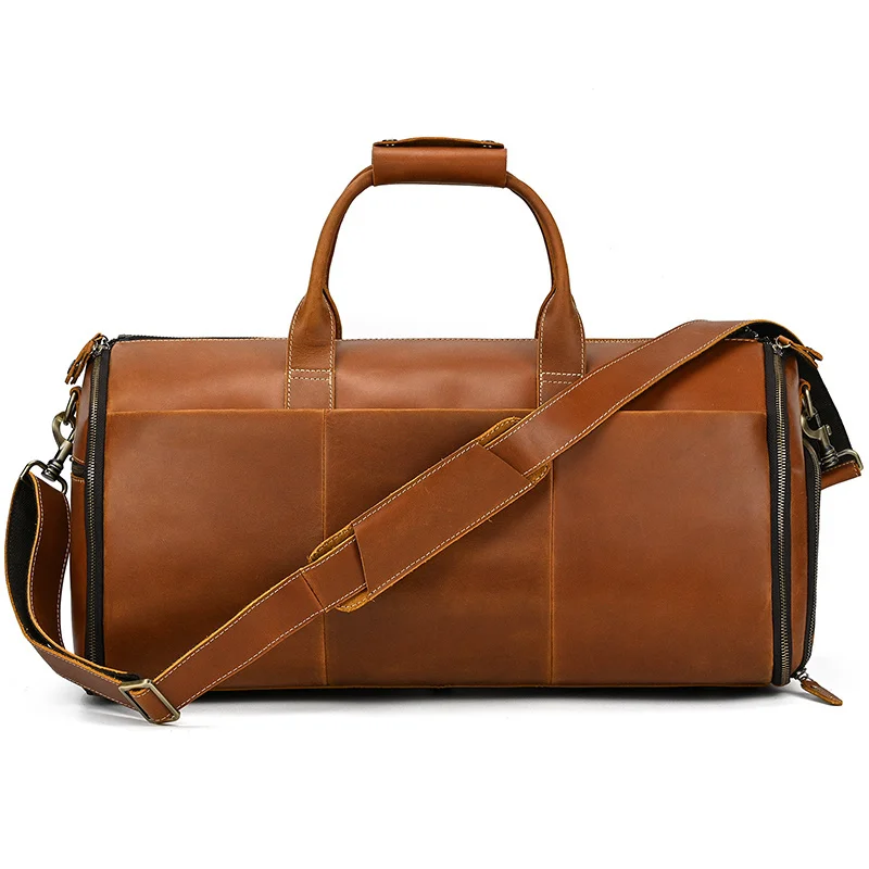 Leather Travel Bag With Shoe Compartment