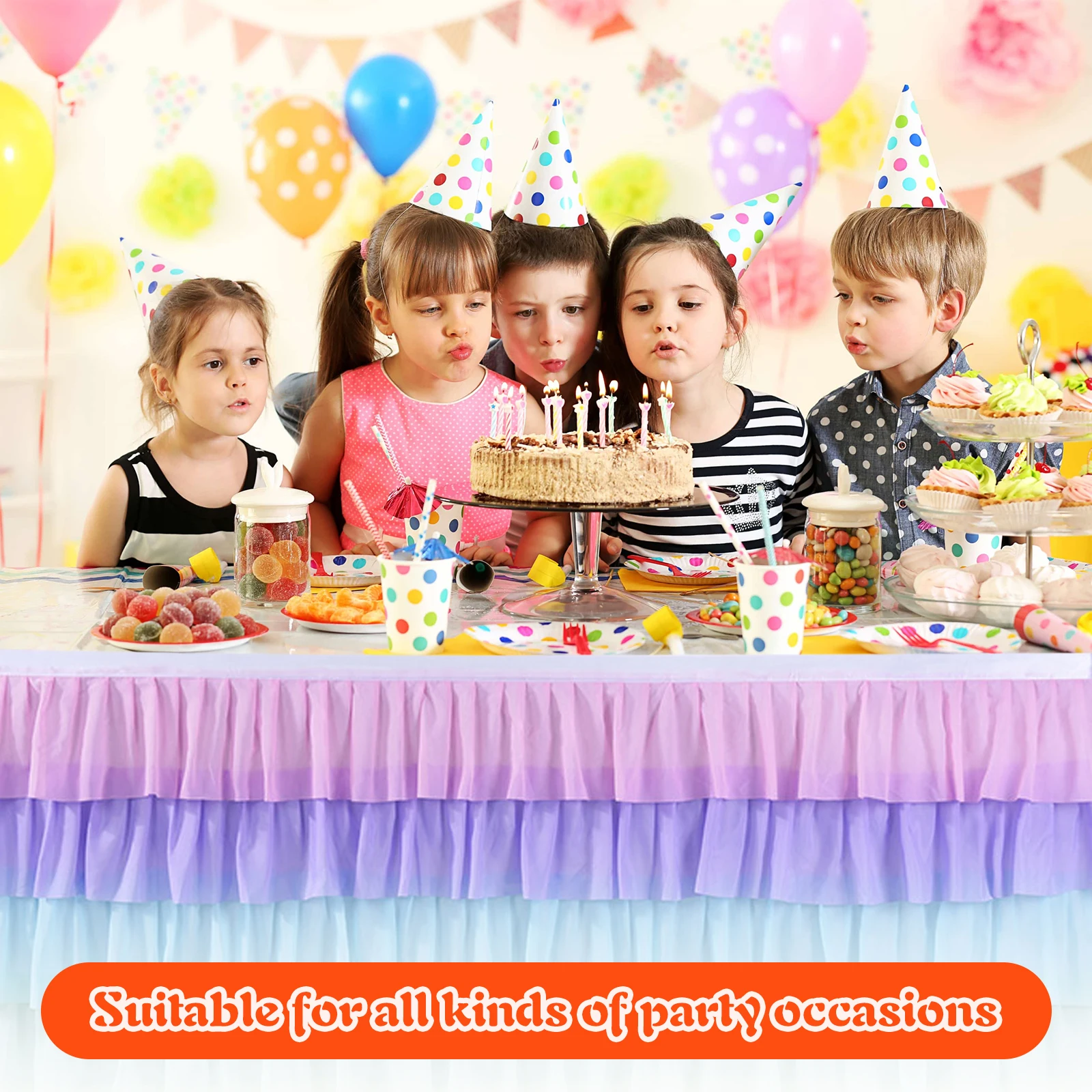 Pleated Table Skirt Birthday Party Table Decor Colorful Tablecloth for Rectangle Ruffle Cloth Xmas Wedding Decor