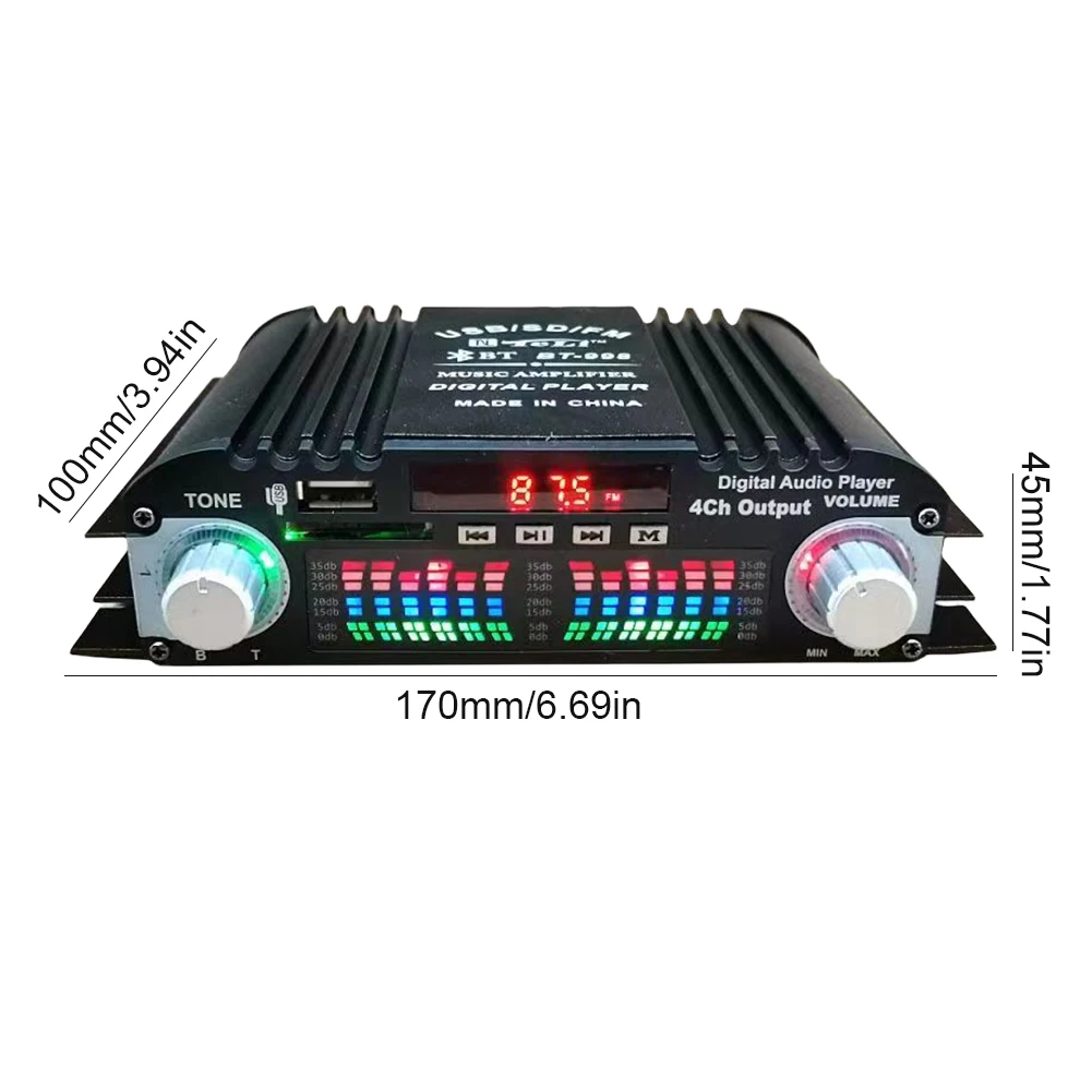 1600W Peak Power Digital 4 Channel Audio Amplifier Remote Control Bluetooth-Compatible Karaoke Player 4 Channel HiFi Stereo AMP