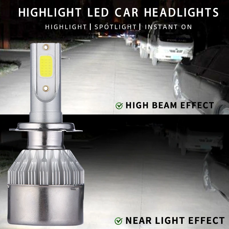 Car LED Headlights 2Pcs C6 H4 H7 H11 9005 9006 7600LM 36W LED Hi / Lo Beam Light Bulbs colour 6000K
