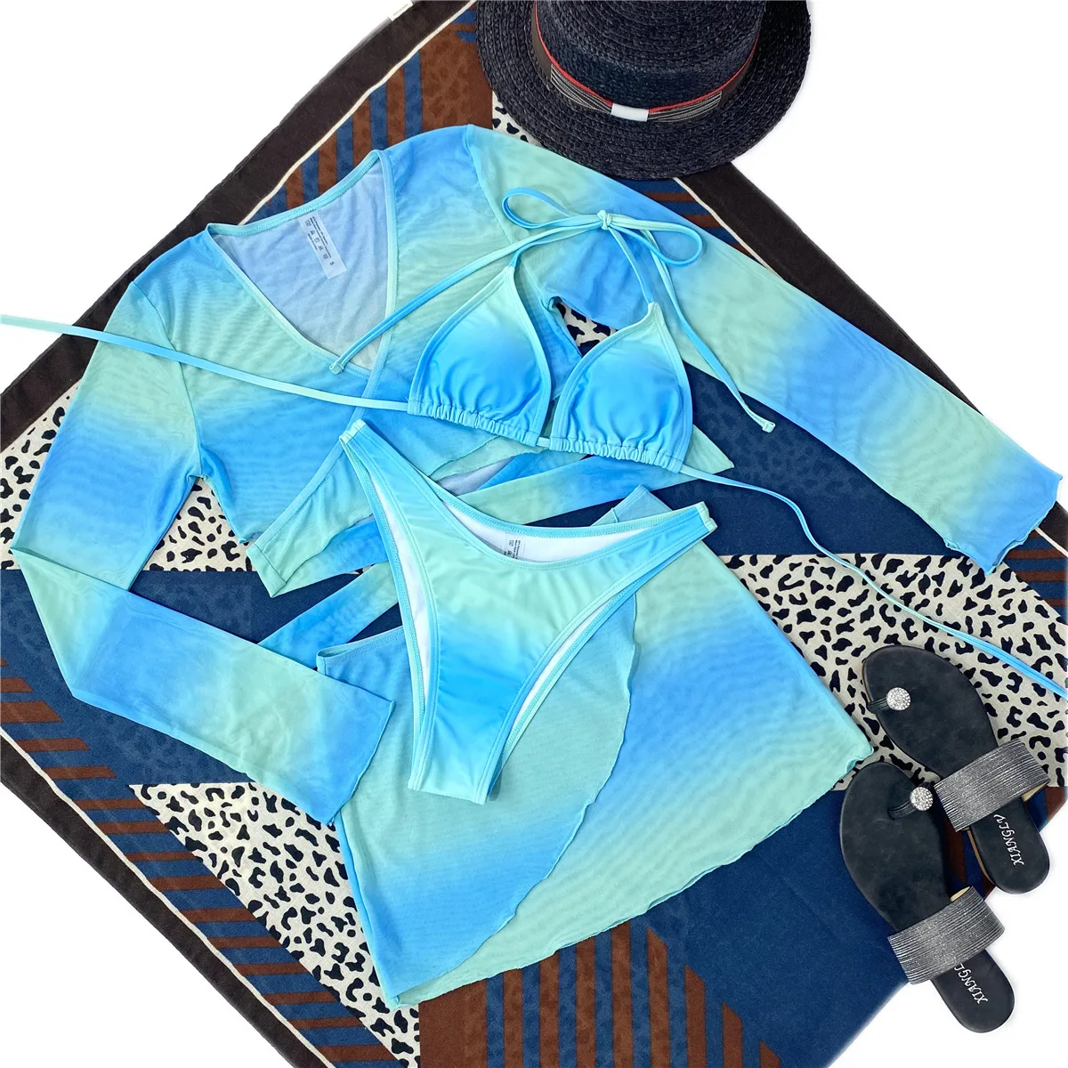 4 Pieces Sets Womens Print Sexy Bikini Ladies Split Swimsuit 2022 New Fashion Bikini Girl Summer Clothes Swimsuit Women