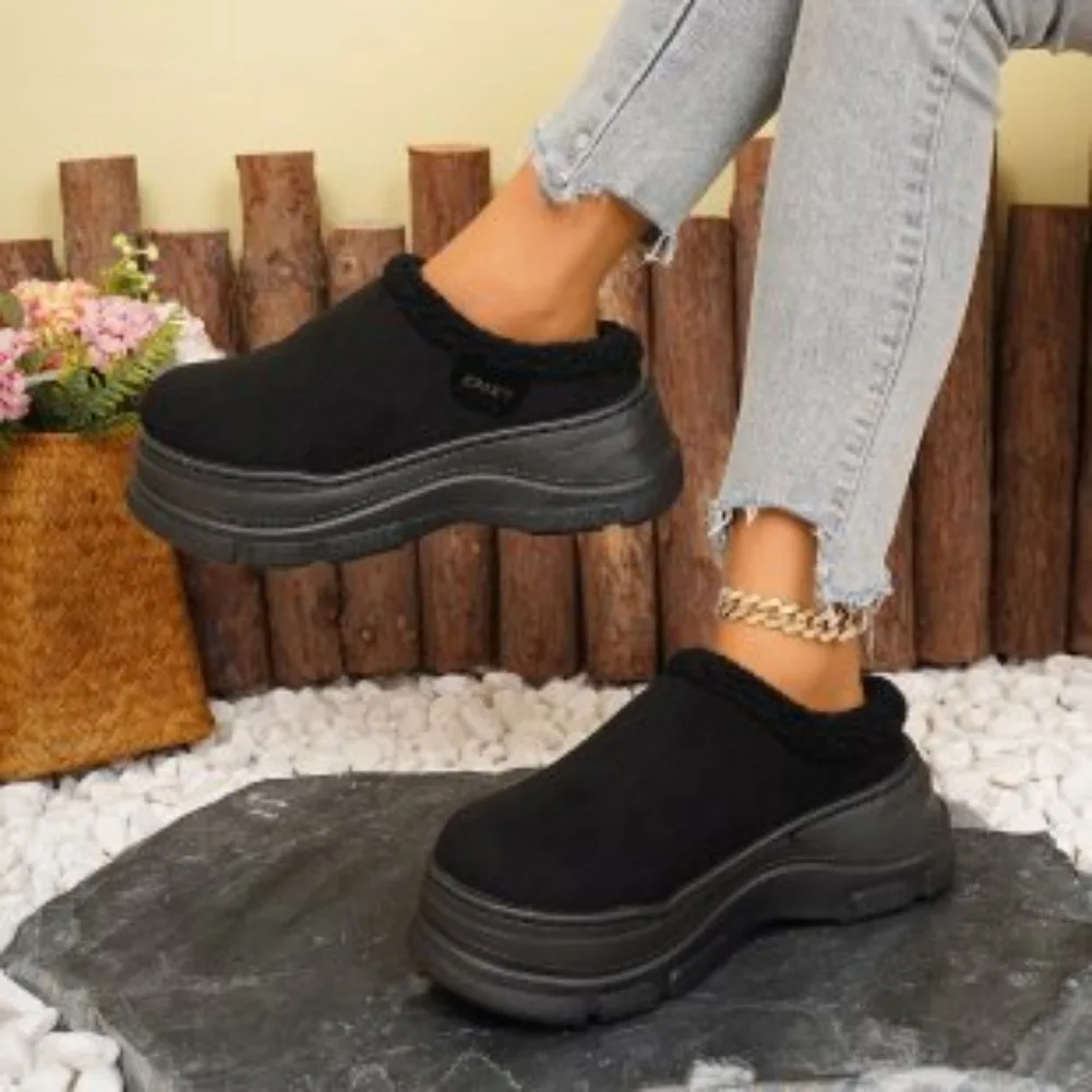 Faux Suede Wedges Cotton Slippers Women Outdoor Plus Size 45 Chunky Platform Snow Boots Woman 2025 Non Slip Warm Fluffy Slippers