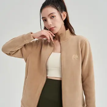 Shake fleece for women thickened inner lining for warmth Stand up collar loose cotton jacket zippered Lulu cardigan hoodie